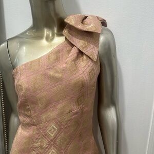 Vintage 1980 TRACY REESE pink gold one shoulder bow dress size 6